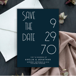 Navy Matte Simple Minimal Wedding Save The Date Spara Datumet