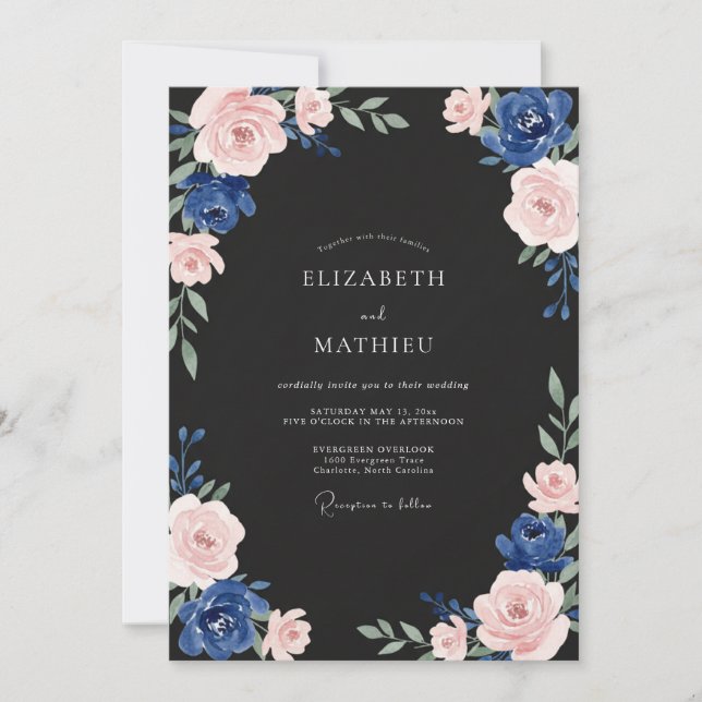 Navy Mauve Ranunculus Eucalyptus Bröllop Inbjudningar (Framsida)