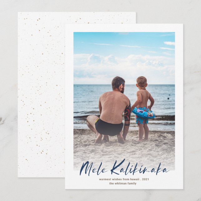 Navy Mele Kalikimaka Minimal Photo jul Julkort (Fram/baksida)