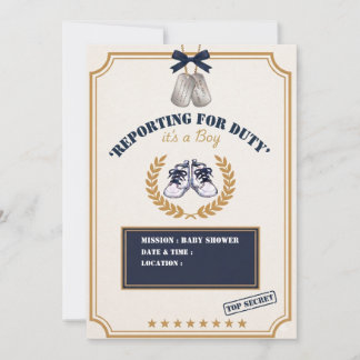 Navy Militärisk Pojke Baby Shower Inbjudan