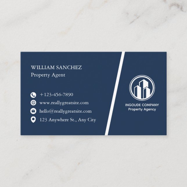 Navy Minimalist Property agent  Visitkort (Framsida)