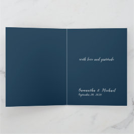 Navy minimalist viktigt tackkort för bröllop