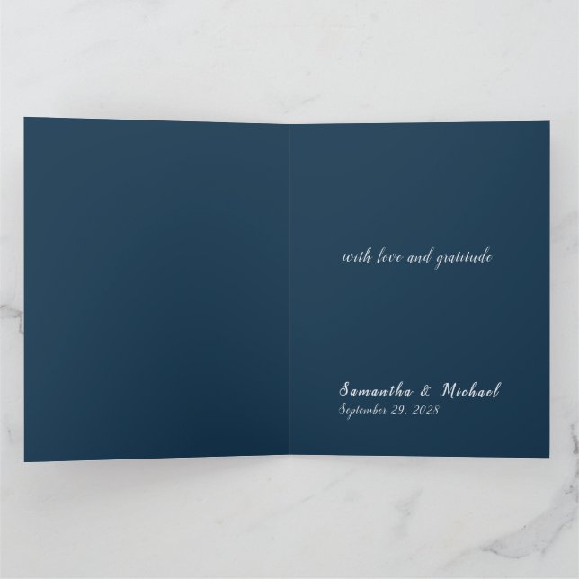 Navy minimalist viktigt tackkort för bröllop  (Inuti)
