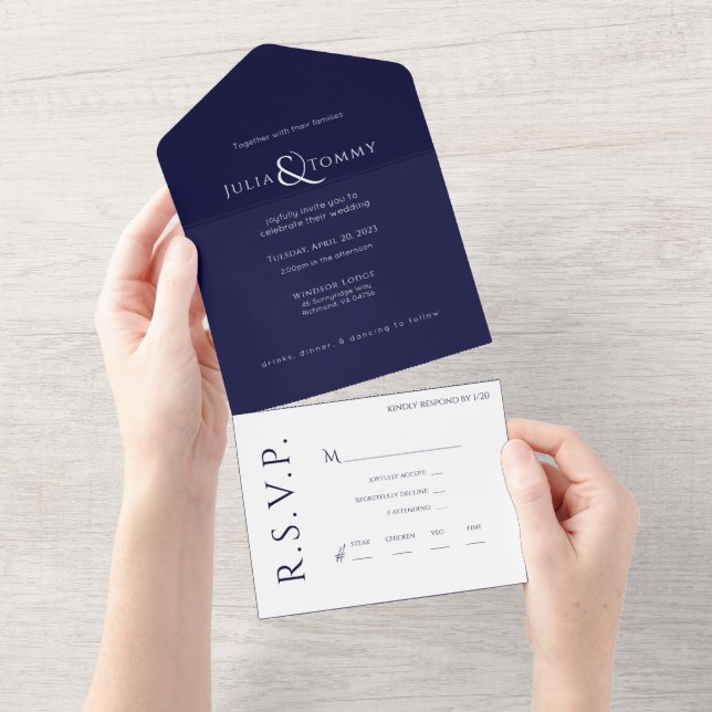 (NAVY) Minimalistisk inbjudan till Elegant bröllop (Tearaway)