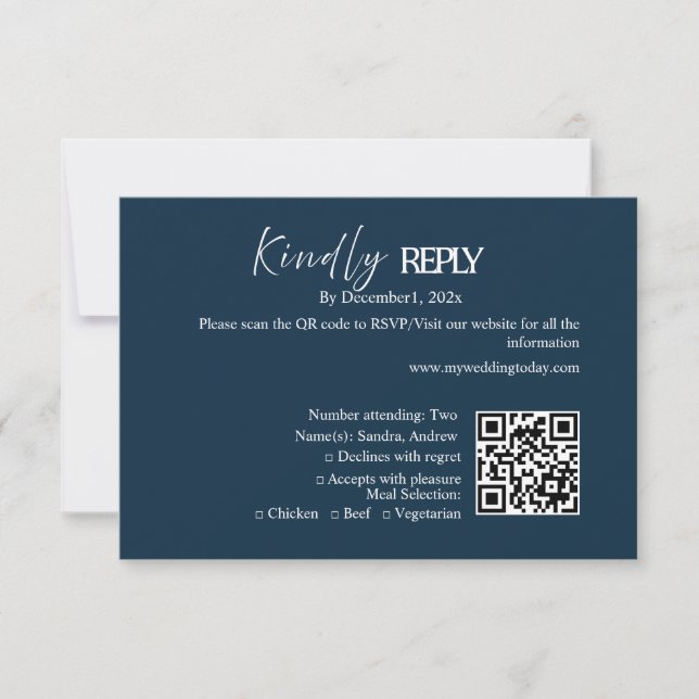 Navy minimalistiskt bröllop RSVP-kort OSA Kort (Framsida)