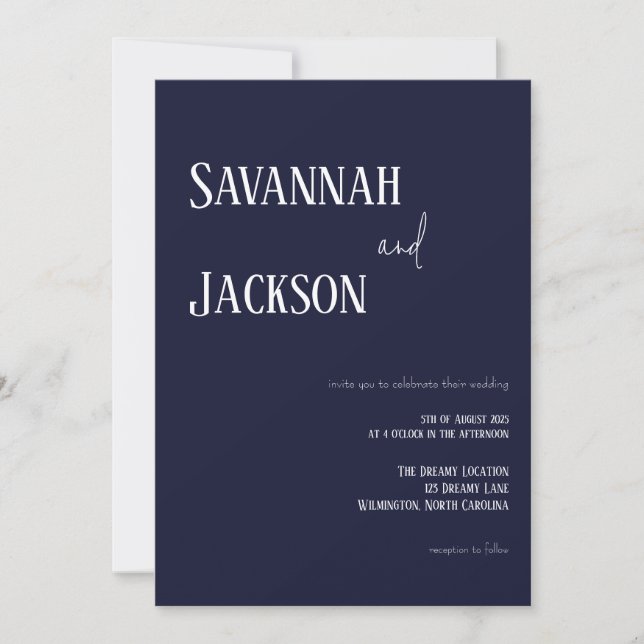 Navy Modern Elegant Wedding Invitation Inbjudningar (Framsida)