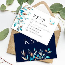 Navy Modern Greenery Rustic Bröllop OSA Kort