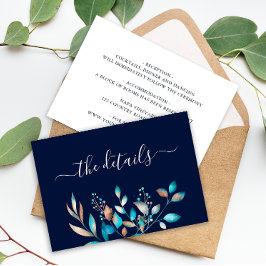 Navy Modern Greenery Rustic Bröllop Tilläggskort