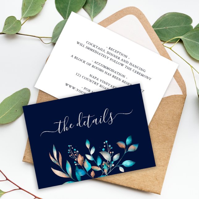 Navy Modern Greenery Rustic Bröllop Tilläggskort (Skapare uppladdad)