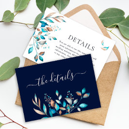 Navy Modern Greenery Rustic Bröllop Tilläggskort