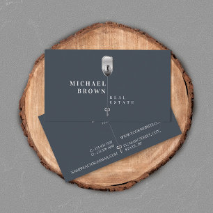 Navy Modern Metallic Nyckel Real Gods Visitkort