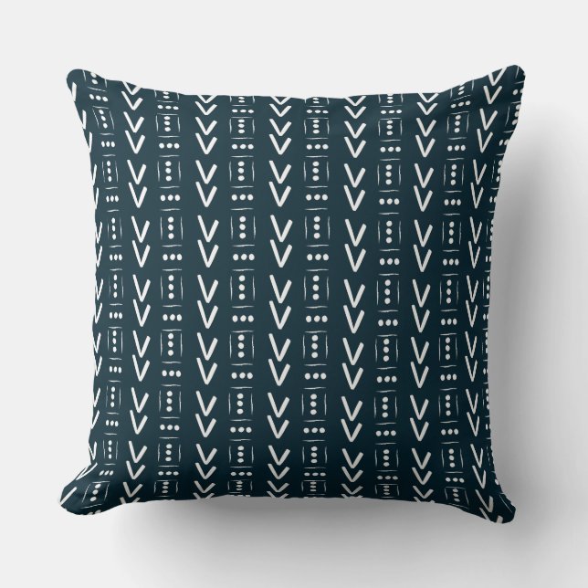 Navy Modern Pilspets Mud Cloth Tryck Accent Kudde (Framsida)