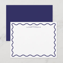 Navy Modern Wavy Border Note Card Inbjudningar