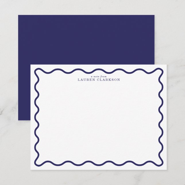 Navy Modern Wavy Border Note Card Inbjudningar (Fram/baksida)