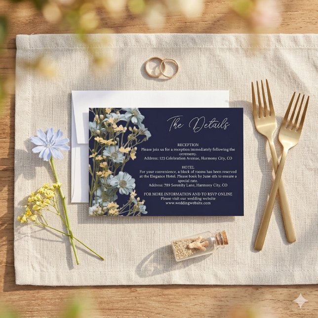 Navy Moderna Blomsterdetaljer Inneslutningskort OSA Kort (Skapare uppladdad)