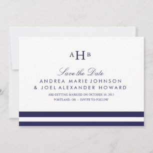 Navy Monogram Bröllop Save the Date Spara Datumet
