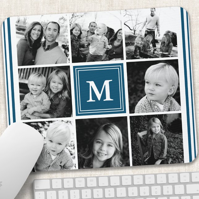 Navy Monogram Familjefotokollage Musmatta (Skapare uppladdad)
