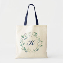 Navy Monogram Watercolor Blå Blommig Krans