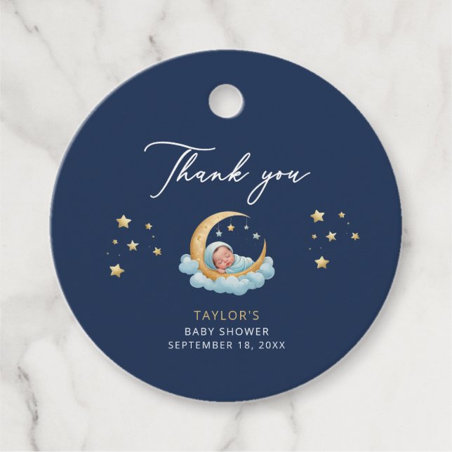 Navy Moon Stars Celestial Baby Shower Gåvor Etiketter (Framsida)