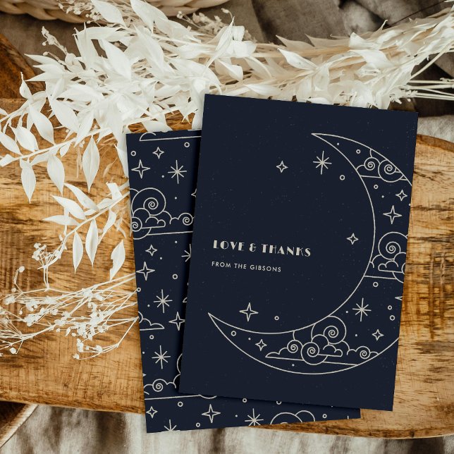 Navy Moon & Stars Celestial Bröllop Tack Kort (Skapare uppladdad)