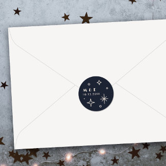 Navy Moon & Stars Celestial Bröllopsdekal Runt Klistermärke
