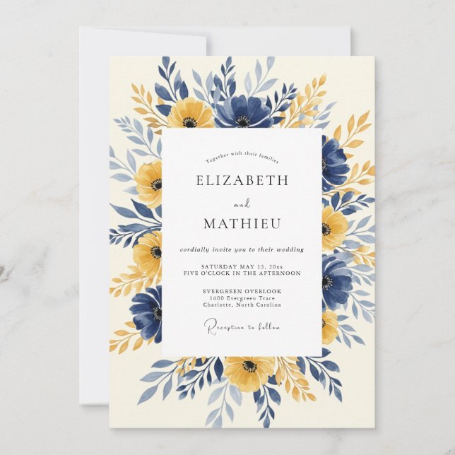 Navy Mustard Radiant Spring Wedding Inbjudningar (Framsida)