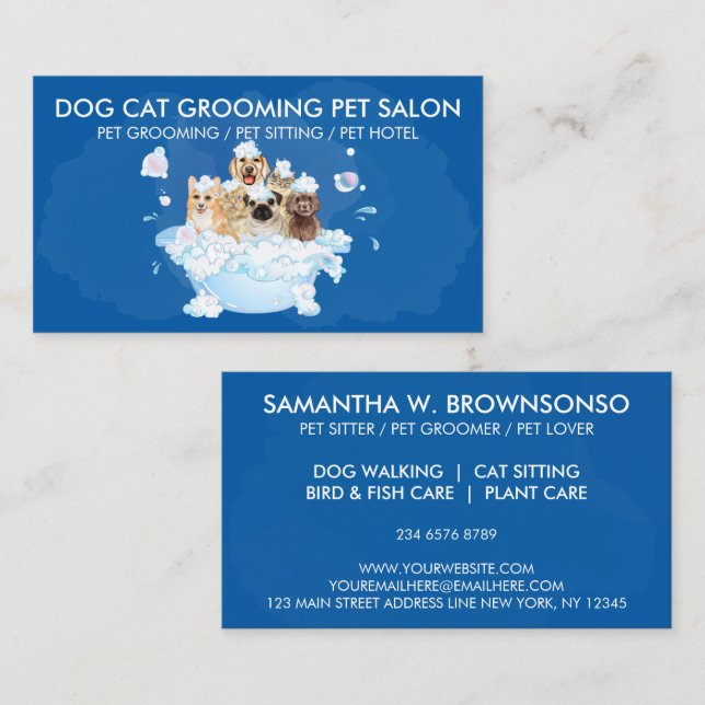 Navy Natural Dog Grooming Eco Salon Visitkort (Fram/baksida)