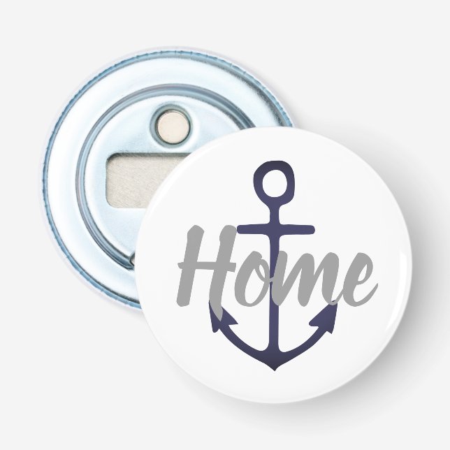 Navy Nautical ANCHOR + grått HOME-skript | Flasköppnare (Framsidan)