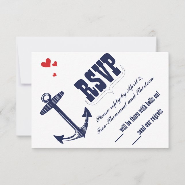 Navy Nautical Anchor med en Touch of Red Bröllop OSA Kort (Framsida)