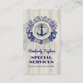 Navy Nautical Anchor Rustic Driftwood Visitkort