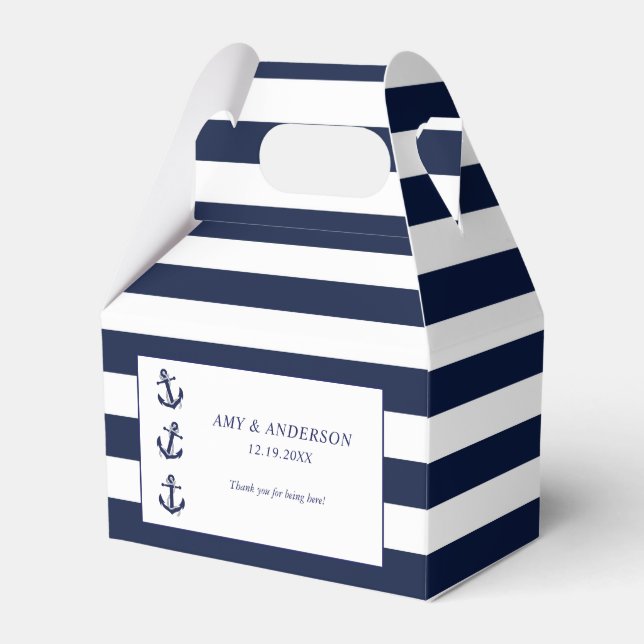 Navy Nautical Anchor Stripe Bröllop Anpassningsbar Presentaskar (Framsidan Sidan)