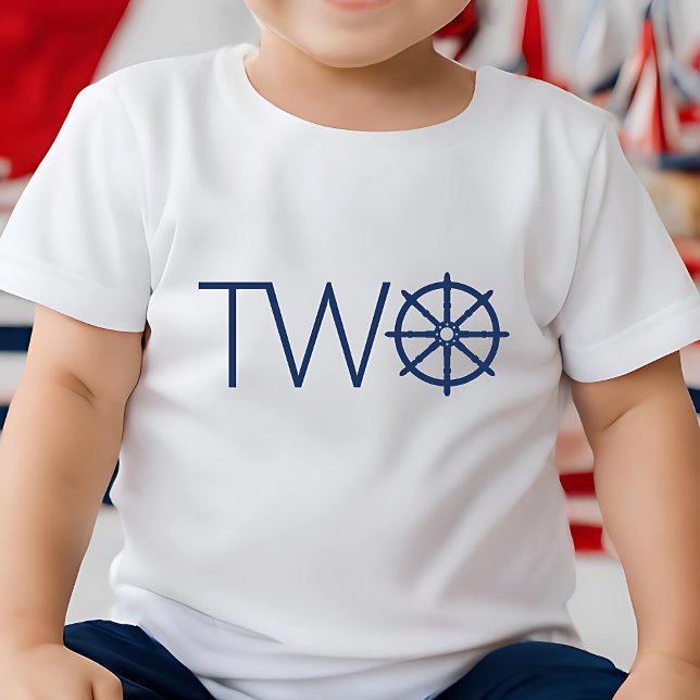 Navy Nautical Boy's 2nd Birthday-Fraktens Wheel He T Shirt (Skapare uppladdad)
