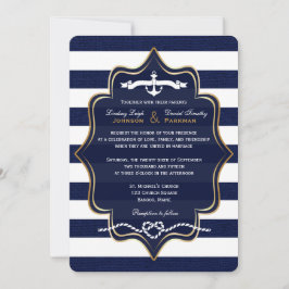 Navy Nautical, FAUX Burlap Rand Bröllop 2 Inbjudningar