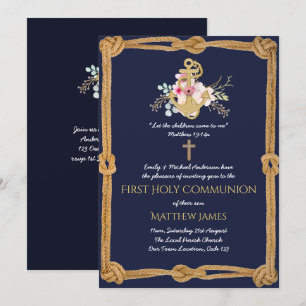 Navy Nautical First Communion Boy Girl-inbjudninga Inbjudningar