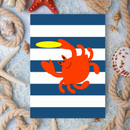 Navy Nautical Frisbee Crab Note Card Kort