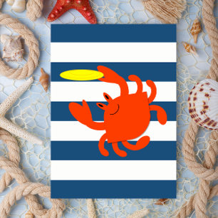 Navy Nautical Frisbee Crab Note Card Kort