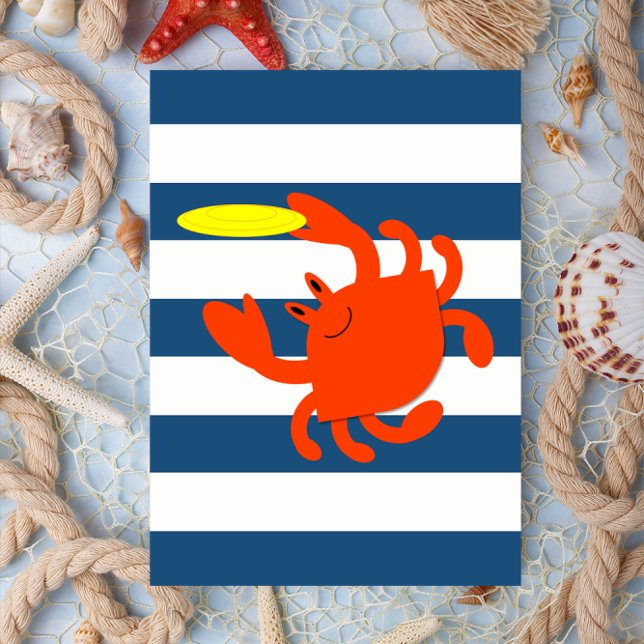 Navy Nautical Frisbee Crab Note Card Kort (Skapare uppladdad)