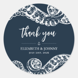 Navy Nautical Octopus Favor Gift Stickers Runt Klistermärke