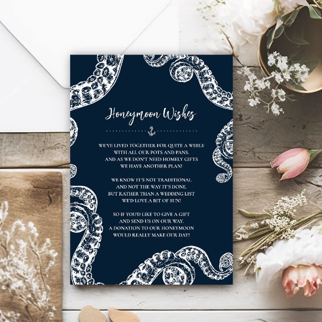 Navy Nautical Octopus Vårt Honeymoon Wish Card Tilläggskort (Skapare uppladdad)
