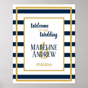 Navy Nautical Rand Personligt bröllp Poster