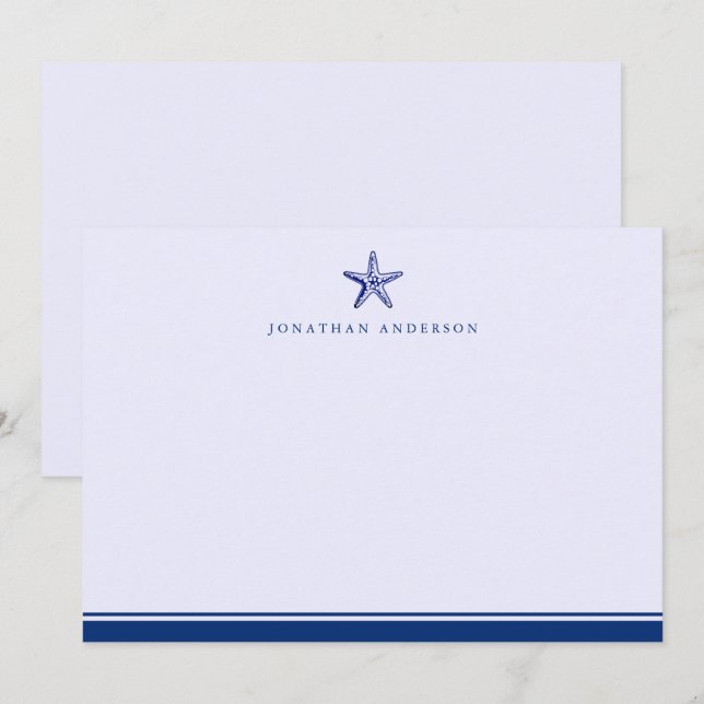 Navy Nautical Thated Starfish-korrespondens Anteckningskort (Fram/baksida)