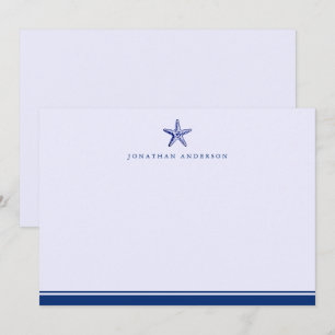 Navy Nautical Thated Starfish-korrespondens Anteckningskort