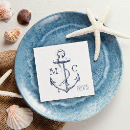 Navy Nautical White Anchor Monogram Pappersservett