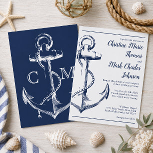 Navy Nautilus Sketch Ankare Script Teckensnitt Brö Inbjudningar