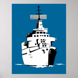 navy naval warship battleship with big guns poster