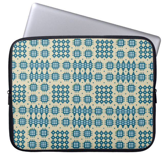 Navy Neoprene Laptop sleeve Welsh Tapestry Mönster (Framsidan)