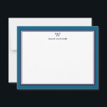 NAVY & OCEAN BLUE Classic Monogram Double Frame Anteckningskort<br><div class="desc">Get a professional look with our formal and elegant personalized stationery flat cards feature your monogram and your name beneath in Sans Serif font coupled with elegant open face font framed by a chic navy double border over a modern powder ocean blue color. The monogram initials and name can easily...</div>