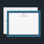 NAVY & OCEAN BLUE Classic Monogram Double Frame Anteckningskort<br><div class="desc">Get a professional look with our formal and elegant personalized stationery flat cards feature your monogram and your name beneath in Sans Serif font coupled with elegant open face font framed by a chic navy double border over a modern powder ocean blue color. The monogram initials and name can easily...</div>