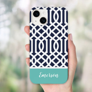Navy och Aqua Trellis Monogram