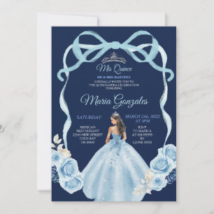 Navy och Blue Princess Mis Quince 16:e födelsedage Inbjudningar